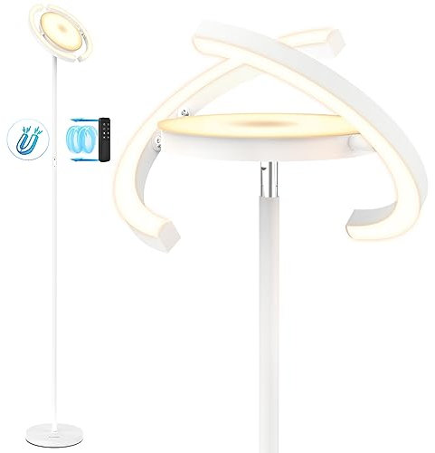 FIMEI Stehleuchten, Stehleuchte mit Beweglicher Lichtring, Wohnzimmerleuchte 4 Farbtemperaturen und stufenloses Dimmen, Stehleuchte mit Fernbedienung und taktiler Steuerung