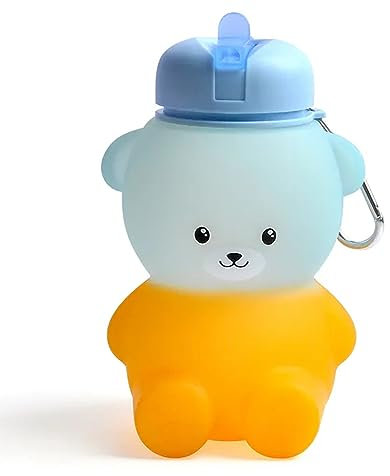 YverLand Bouteille d'eau pour enfants avec design en forme d'ours, sans BPA et anti-goutte, cantine réutilisable pour garçons et filles pour l'école. Cadeau de fête d'anniversaire (bleu et orange)