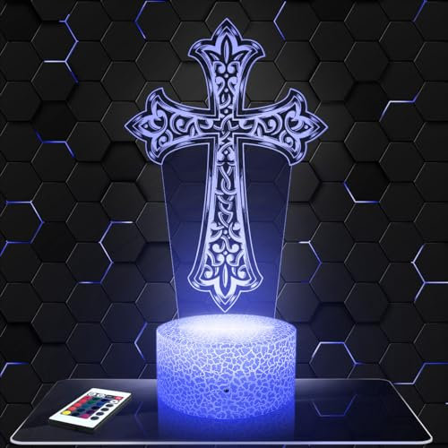 Moderne LED Ambiente Lampe Christus Christenkreuz Religion, Geschenkidee deko Katholisch Christlich Christus. Lampe deko Büro Wohnzimmer, TOP