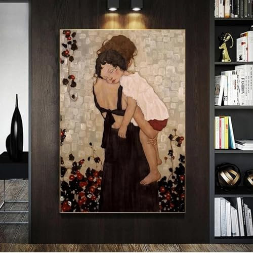 LSYALUCK Abstraktes Leinwandgemälde, berühmte Mutter und Kind von Gustav Klimt, Poster und Druck, Wandkunst, Bilder für Wohnzimmerdekoration, 75 x 115 cm (30 x 45 Zoll) Innenrahmen