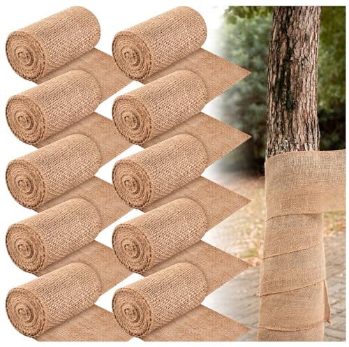 SYWHXY 10 Rollen natürliche Jute-Jute-Baumwickel, 20 x 25 cm, Winter-Baumschutzfolie, Garten, Baumstammschutz, Pflanzenwickel, Sträucher, Pflanzen, Frostschutz-Bandagen, um Pflanzen warm zu halten und