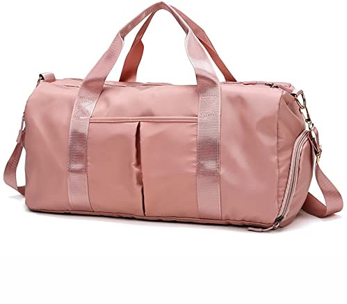 Felenny Sac de voyage, sac fourre-tout de sport avec poche, sac de sport pour homme et femme avec compartiment à chaussures et poche humide, sac de week-end imperméable, rose, Mode