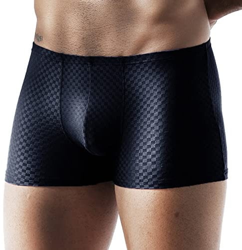 Dinnesis Lammfell Unterwäsche Herren Sexy Summer Thin transparent Ice Silk Boxer für Männer atmungsaktive Herren Taille Nicht-Unterwäsche Unterhose Herren Weit (Black, L)
