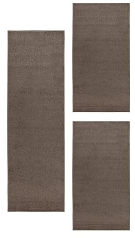 Carpetsale24 Bettumrandung Schlafzimmer 3 teilig Läufer Teppich Mokka Bettvorleger Schlafzimmer Bettset: 2 St. 60x100 cm | 1 St. 80x150 cm - Teppich Läufer Set Einfarbig Design