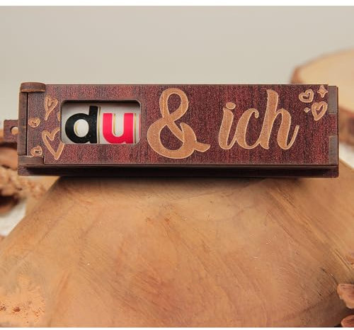 Urhome Holzbox Du und ich Gravur mit Duplo Schokoriegel - Herzen Geschenkbox mit Spruch inkl. Schokolade Riegel - Danke Geschenk graviert für Freund Partner Freundin Partnerin Dunkel Braun