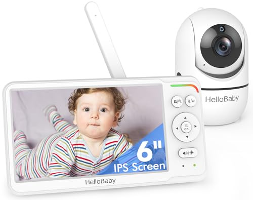 HelloBaby Moniteur Bébé avec Écran IPS 6, sans WiFi, HB6560 | Batterie 3500mAh, Caméra motorisée Rot./Incl./Zoom, Audio/Vidéo, ECO, VOX, Audio Bidirectionnel, Vision Nocturne, Portable