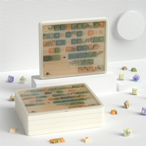 DucKey Keycap Storage Box, 3 Layers Trays, Dustproof/Protection/Display Case (White)