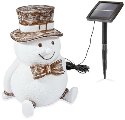Esotec Solarleuchte Schneemann für außen | Gartenfigur Fred mit Hut | Solar-Garten-Deko | LED Gartenbeleuchtung | Weiß