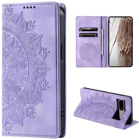 CoverKingz Handyhülle für Google Pixel 8a - Handytasche mit Kartenfach Klapp Etui Cover - Handy Hülle klappbar Motiv Mandala Lila