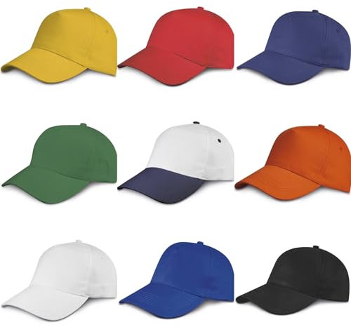 Cappello Berretto Adulto Uomo Donna 10 Pezzi con 5 Pannelli 100% Cotone con Visiera Rigida Precurvata e Chiusura Regolabile con Velcro a Strappo per Gite e Gruppi Viaggio, Vari Colori (bianco)