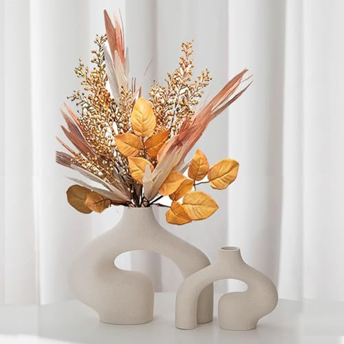 2er-Pack Vasen Set - Vase Keramik Vasen Deko ohne Blumen, Blumenvase Weiß Deko Aesthetic für Deko Wohnzimmer, Zimmer Deko, Büro Deko und Deko Schlafzimmer