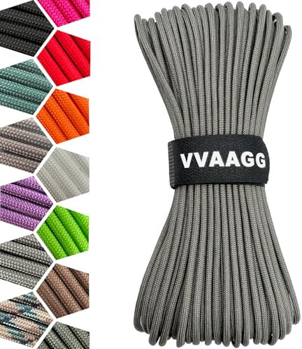 VVAAGG 1000lb Paracord Rope 200FT, 4mm Utility Parachute Cord Heavy Duty 12 Strand Nylon Rope for Climbing Camping, Tent, Clothsline, Outdoor Hiking, Fishing, Marine Weatherproof Rope (Gray, 200FT)