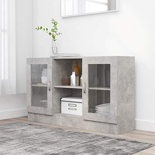 Gecheer Armario con vitrina, aparador, mueble, armario, vitrina de salón, aparador mueble buffet, buffet de librería, vitrina expositiva, gris cemento, 120 x 30,5 x 70 cm, madera multicapa