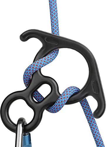 Climbing Device, 50KN Figure 8 Ring Carabiner Descender, Rappelling Gear Belay Device with Curved Ear, Aviation Aluminum Rigging Plate for Outdoor Climbing Belaying and Rappelling