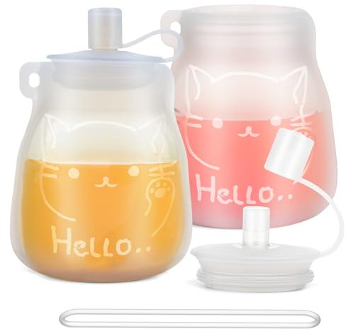 btrfe Wiederverwendbare Babynahrungsbeutel, Quetschbeutel für Kleinkinder, BPA-freie nachfüllbare Silikon Beutel für Babynahrung, Pürees, Säfte, Smoothies und Joghurt, 2er Pack, 180ml, 6m+