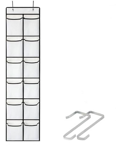 JNGTKL Over Door Shoe Storage 12 Lattices, Wall Mounted Miscellaneous Shoe Storage Rack, Mesh Pocket with Storage on the Door, Practical Door Shoe Organizer, Used for Shoe Storage (Whit)