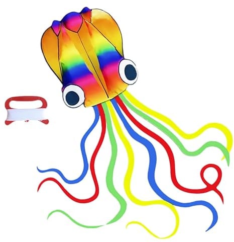 2 x große, weiche Regenbogen-Oktopusdrachen, langer bunter Schwanz, leicht zu fliegen, mit Griff und 100 m langer Schnur, tolles Geschenk für Jungen und Mädchen für Kinder und Erwachsene,
