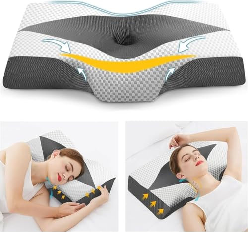 Hypuno Memory Foam Nackenkissen Ergonomisches Orthopädisches Kopfkissen für Nacken- und Schulterschmerzen - Schlafkissen für Seitenschläfer, Rücken- und Bauchschläfer mit Nackenstütze