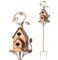 Bird House Stakes, Metal Bird House with Pole Stakes, Distressed Metal Birdhouse Stand for Outdoor Garden Decor, Outdoor Metal Bird House Stake Birdhouses (C)