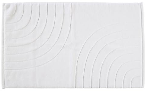 Zone Denmark Tiles Badematte, Badteppich rutschfest, Duschvorleger fürs Badezimmer aus 100% Baumwolle, Waschbar, 80 x 50 cm, Weiß