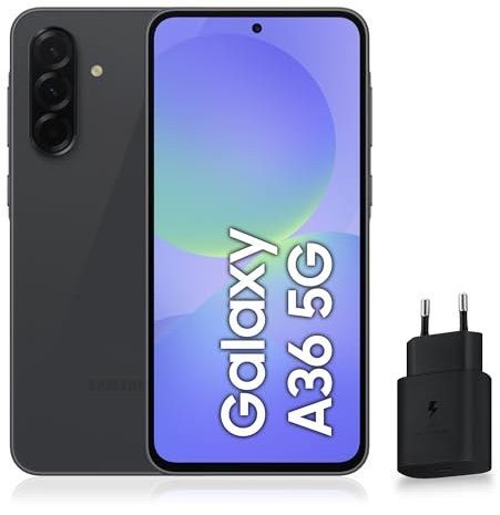 Samsung Galaxy A36 5G, Smartphone Android, 128 Go, Chargeur Secteur Rapide 25W Inclus, Smartphone déverrouillé, Noir, Version FR