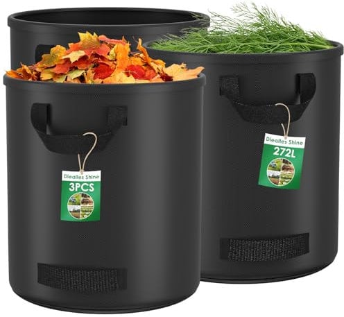 Diealles Shine 3X 272L Gartenabfallsack, Gartensack mit 4 Griffe, Selbststehend, Wasserdicht, Laubsack Haltbar Korrosionsbeständig für Gartenabfälle und Grünschnitt, Schwarz