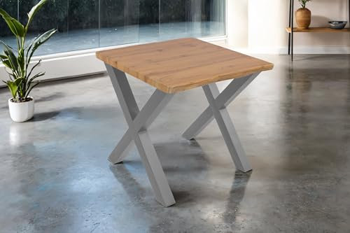 SAM Esstisch Josy | 80 x 80 cm | Holz Wildeiche-Optik | X-Gestell Metall Silber | 40 mm Tischplatte mit Baumkante | Tisch für Esszimmer & Küche