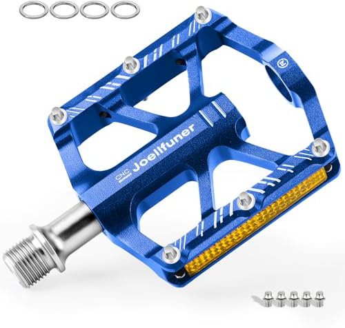 Joellfuner Fahrradpedale, MTB Pedale mit 3 Abgedichtete Lager 9/16 Zoll Spindel Mountainbike Pedale mit Reflektierenden Streifen für Mountainbike, MTB, Rennrad (Blau)