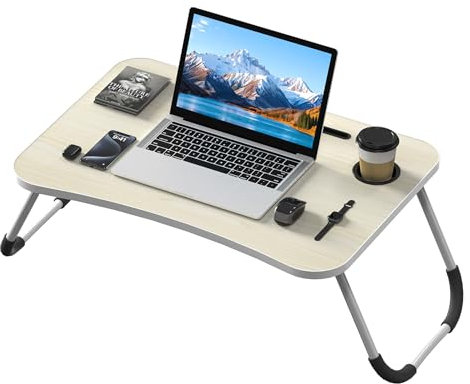 NAIZY Laptoptisch 60x40 cm Klapptisch Betttisch mit Tablet-Kerbe & Cup Slot & Anti-Rutsch Beine Betttablett Bett T isch für Sofa Bett Boden, Beige