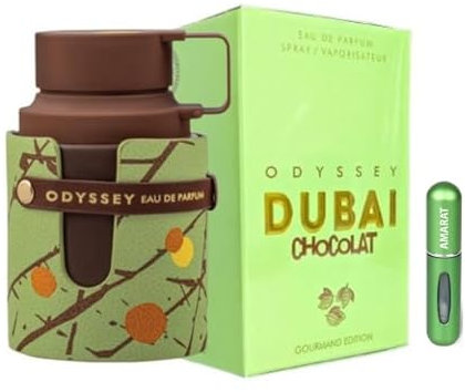 Perfume Odyssey Dubai Chocolat Eau de Parfum 100 ml, Perfume Árabe Unisex de Larga Duración, Incluye Atomizador, Fragancia Gourmand con Notas de Café, Pistacho, Chocolate y Vainilla (Dubai Chocolat)