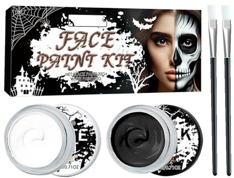 Couleur Faciale D'Halloween En Noir Et Blanc, Noir Et Blanc Couleur Maquillage Et Peinture Corporelle Ensemble Avec Des Pinceaux, Couvrant Complètement Les Couleurs De La Peau, Le Clown-squelette-vamp