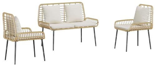 vidaXL Garden Dining Set 3 pcs Brown and Black and Cream, Garden and Terrace, Modern Rattan Chair, Stylish Outdoor Furniture Set, Patio Lounge with Casual Seating and Dining