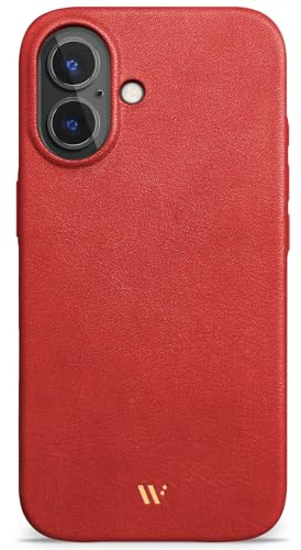 WIIUKA Hülle für iPhone 17, Leder aus Deutschland, Lederhülle extra Dünn, Premium Handyhülle, Case, Qi, skiin, Rot