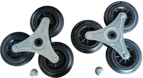 RLW-Gerätevertrieb 2 Radsterne mit Verschlusskappen für Treppenkarre, Vollgummi 160x40mm, Schwarz, 3 Räder mit Gleitlager und Rollenlager, Verzinktes Stahlblechgehäuse, Tragkraft 140kg,
