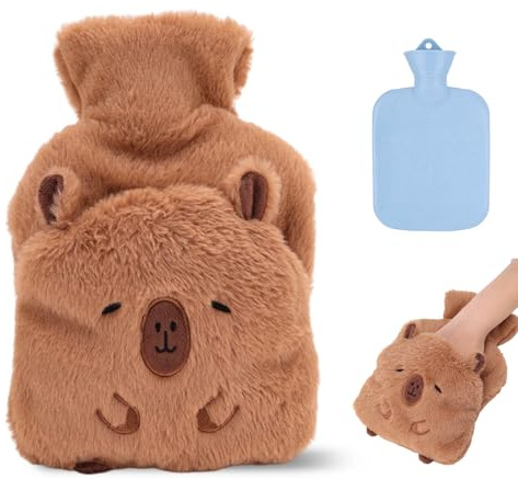 Capybara Wärmflasche, 1L Plüsch Wärmflasche mit Bezug, Süße Wasserschwein Wärmflaschen zur Schmerzlinderung, Capybara Sachen Capibara Geschenke für Familie und Freund
