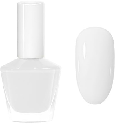 White Nail Polish & Varnish, Long Lasting Quick Drying Glossy Pure White Nail Color, Summer Shade DIY Manicure Art, No UV Light Needed, 15ML Large Volume