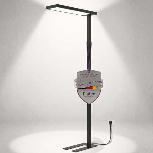 LED Büroleuchte Stehleuchte für Büro und Home Office, mit Touchfeld dimmbare Stehlampe für Schreibtisch-Arbeitsplätze, 4.000K Neutralweiß, 8.000 lm, 100W, UGR < 19 blendfrei, Up & Down, (schwarz)