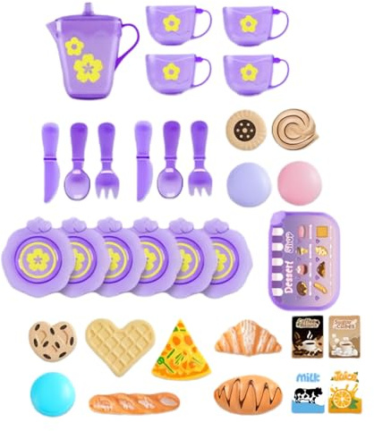 Teeservice Kinder, 33-teilig Teeparty Rollenspiel Für Kleine Mädchen Mit Teekannes, Tassen, Tellern Und Zubehör, Für Kinder Mädchen 3-8 Jahren en/fants