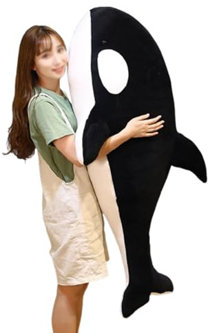 Orca Kuscheltier,Wal Kuscheltier Groß Orca xxl Plüschtier,Realistisches Wal-Plüschtier, Fische, Plüschtiere,Puppen,Riesiger,Weicher Und Kuscheliger Killerwal,Meerestiere Stofftier (100cm,Schwarz)