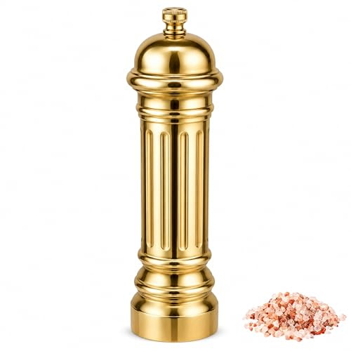 Aurevit Metall-Salzmühle, Hochwertiger Salt Grinder mit einstellbarem Mahlgrad, Edelstahl 316L, nachfüllbar (Gold)