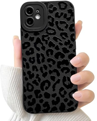 NITITOP for iPhone 12 Case Cute Leopard Print - Black | for Women Girls Men Boys, Aesthetic Cheetah Pattern Design, Full Camera Protective, Soft Shockproof Phone Cover