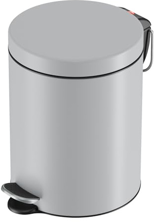 Hailo Selekta Tretmülleimer Soft Close mit Inneneimer, 5 Liter, Grau | Runder Kosmetikeimer aus Stahlblech, Design-Fußpedal, für Bad und Küche