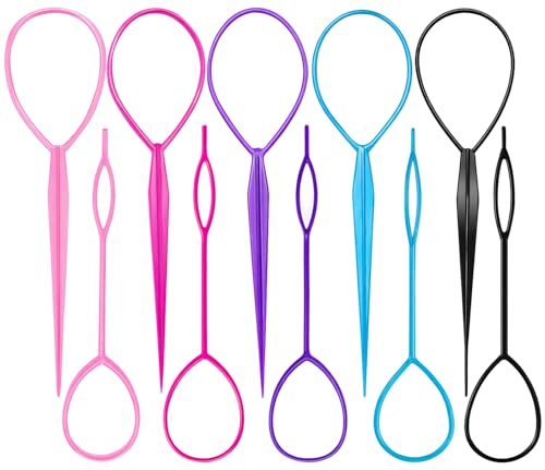10 Pcs Topsy Tail Hair Tool, Ponytail Holders for Women Girls, Hair Braiding Tool and French Plait Hair Tool, 5 Colors