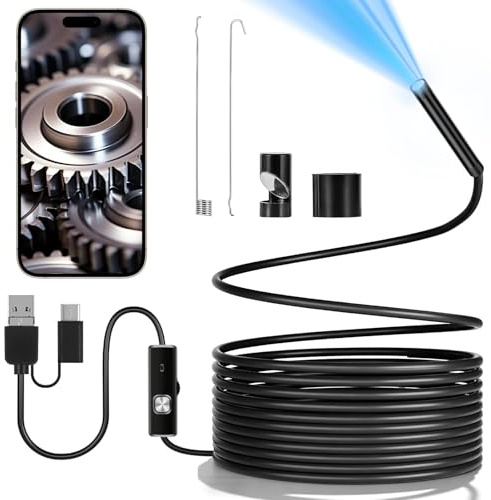 Endoscopio per Smartphone, Endoscopio Inspection Camera HD con 6 LED, Telecamera per Ispezione IP67, Telecamera di ispezione endoscopio per Ispezione auto, condotti di ventilazione (Android/5 m)