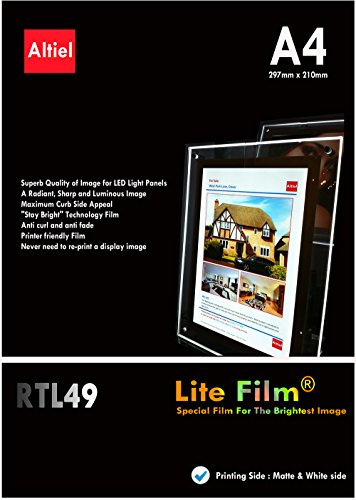 RTL49 – A4 x 50 Blatt für alle Tintenstrahl- und Laserdrucker (Kopierer) – Hintergrundbeleuchtetes Papier/Lite Film ® für LED Light Pocket/LED Light Panel/LED Lightbox