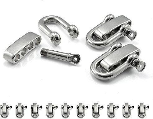 Ganzoo 10er Set Schäkel aus Edelstahl mit verstellbarem Verschluss für Paracord Armbänder, Kordeln etc., Farbe: Silber - Marke