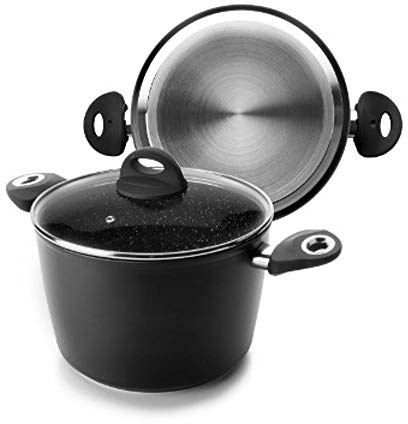 IBILI - Kochtopf Natura mit Glasdeckel, 20 cm, Anti-Haft-Beschichtung im Steinstil, geeignet für Induktion