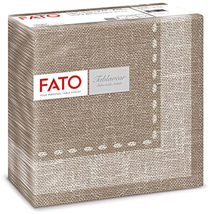 FATO - Trockene Papierservietten, Airlaid, Textileffekt, Packung mit 50 Servietten, Format 40x40, 4-fach gefaltet, Kaschmir-Kaffee-Dekor