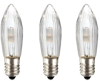 hellum Ersatzkerzen LED 3x, 8-55V 0,1-0,5W 4-30 Brennstellen innen 914337 | E10 Ersatzkerzen für Lichterketten & Schwibbogen, 3 Stück Riffelkerzen E10 (ø10 mm), <59 Lumen Ersatzkerzen Lichterkette