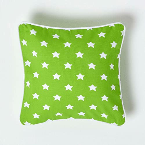 HOMESCAPES - 100% Cotton - Star - Cushion Cover - 30 x 30 cm Square - 12 x 12 Inches - Green White - 100% Cotton Sofa Pillow Cushion Cover - Washable